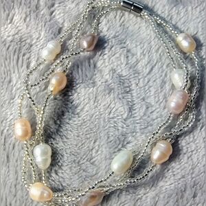 Multi-Strand Braided Pearl and Silver Bracelet